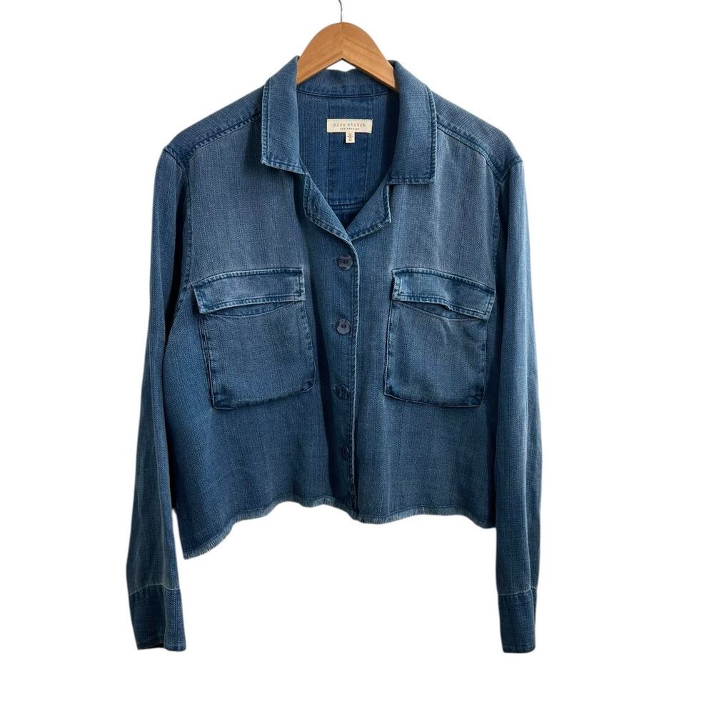 Side Stitch Los Angeles Lightweight Fringe HemTextured Shirt Jacket Denim  XL